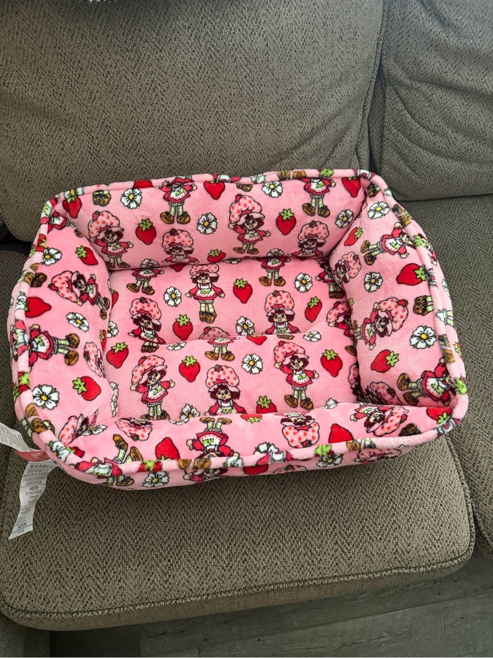 Plush Pink Strawberry Print Pet Bed